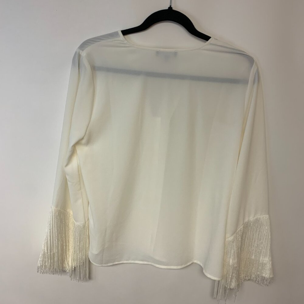 1.State Blouse White Fringe Feminine Sheer Romantic whimsical Boho Womens SZ S - Picture 2 of 9